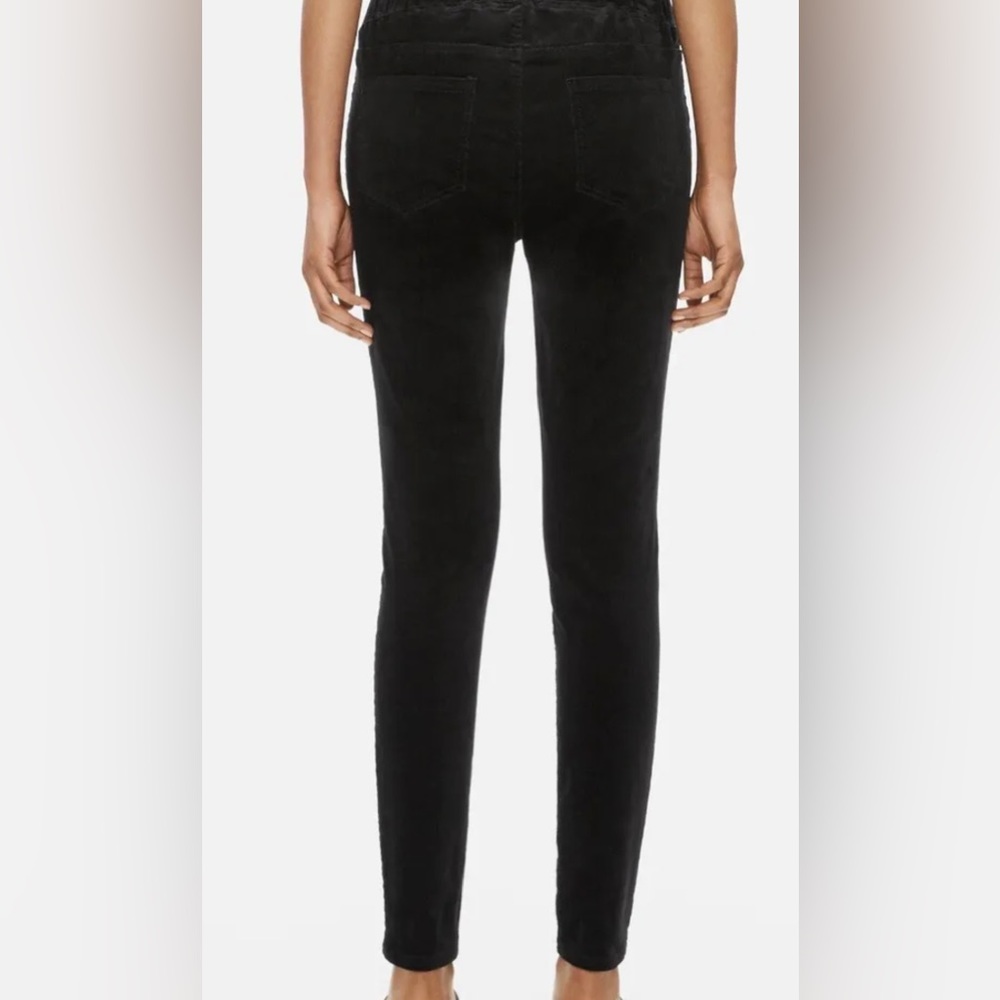 Black stretch corduroy jegging pants. Organic cotton tencel. Elastic waist